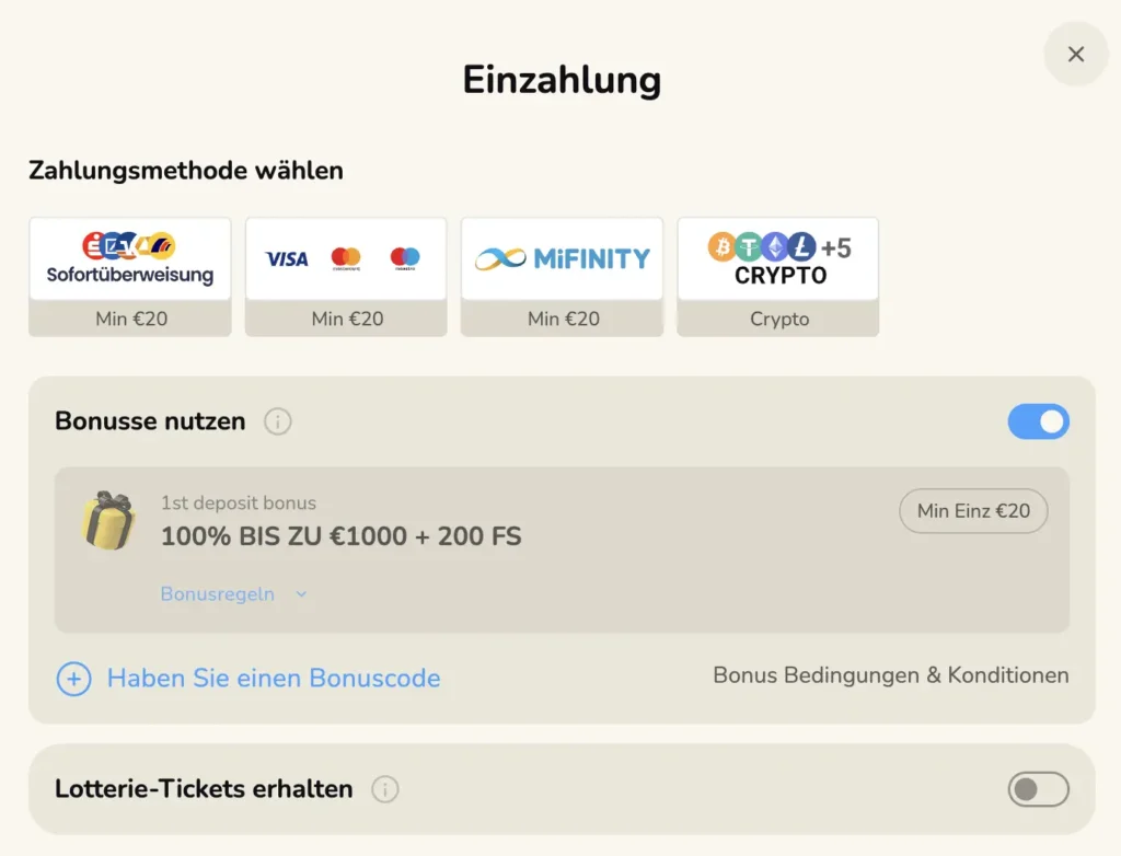 FatFruit Einzahlung